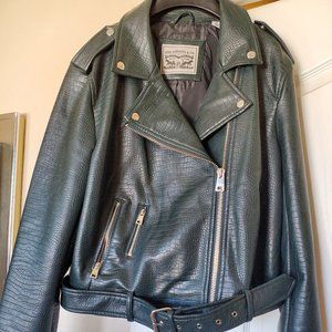 Levi's Women's Green Faux Croc Leather Asymmetrical Moto Jacket Sz xl